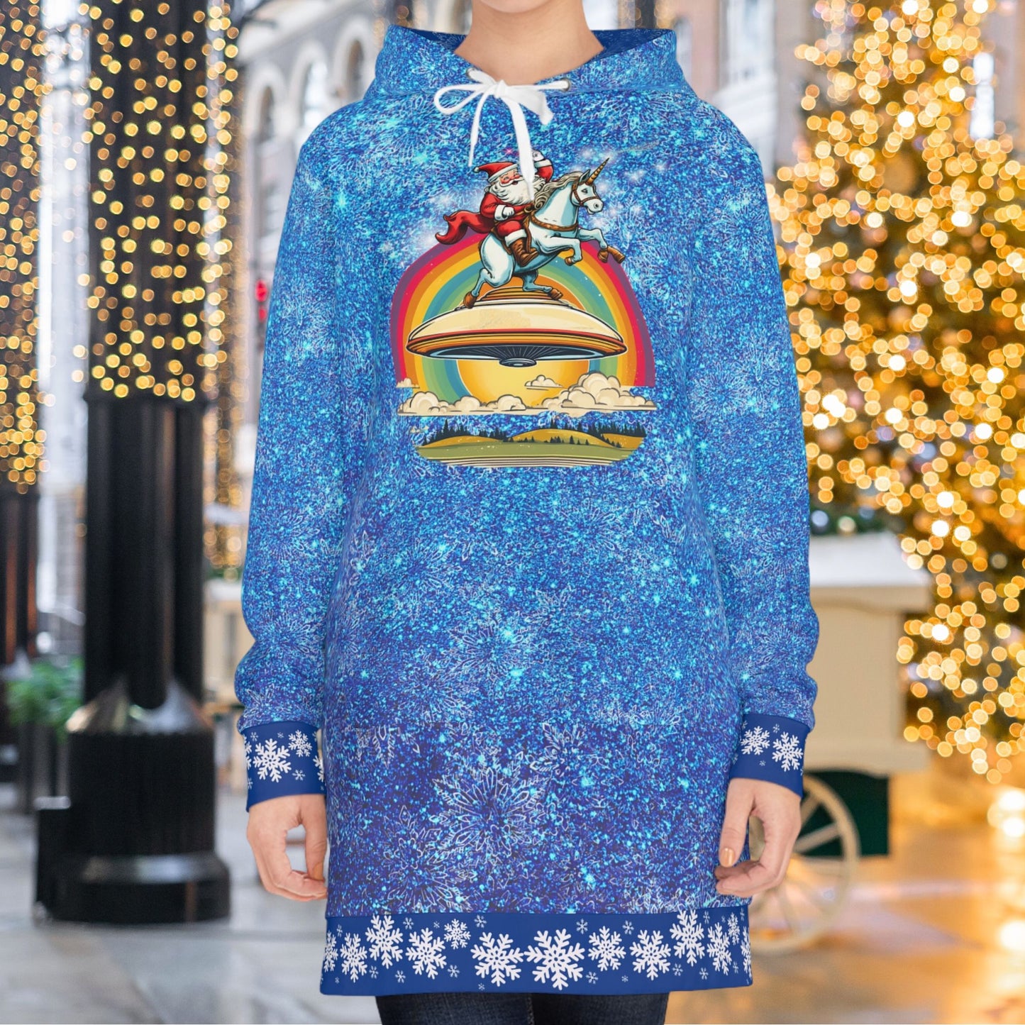 Happy Santa on a Unicorn on a UFO Hoodie Dress