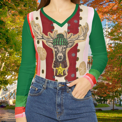 Holiday Deer Women's Long Sleeve V-neck Shirt