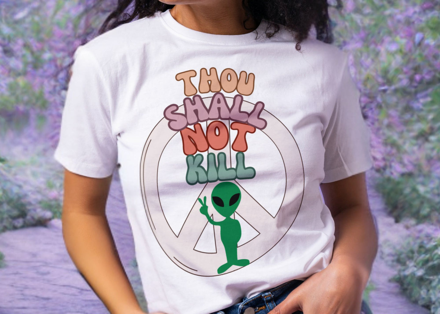 Thou Shall Not Kill - Alien Peace Sign Unisex Jersey Short Sleeve Tee