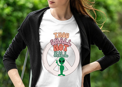 Thou Shall Not Kill - Alien Peace Sign Unisex Jersey Short Sleeve Tee