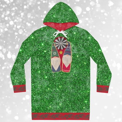 Two Cute Gnomes Green Sparkle Hoodie Dress