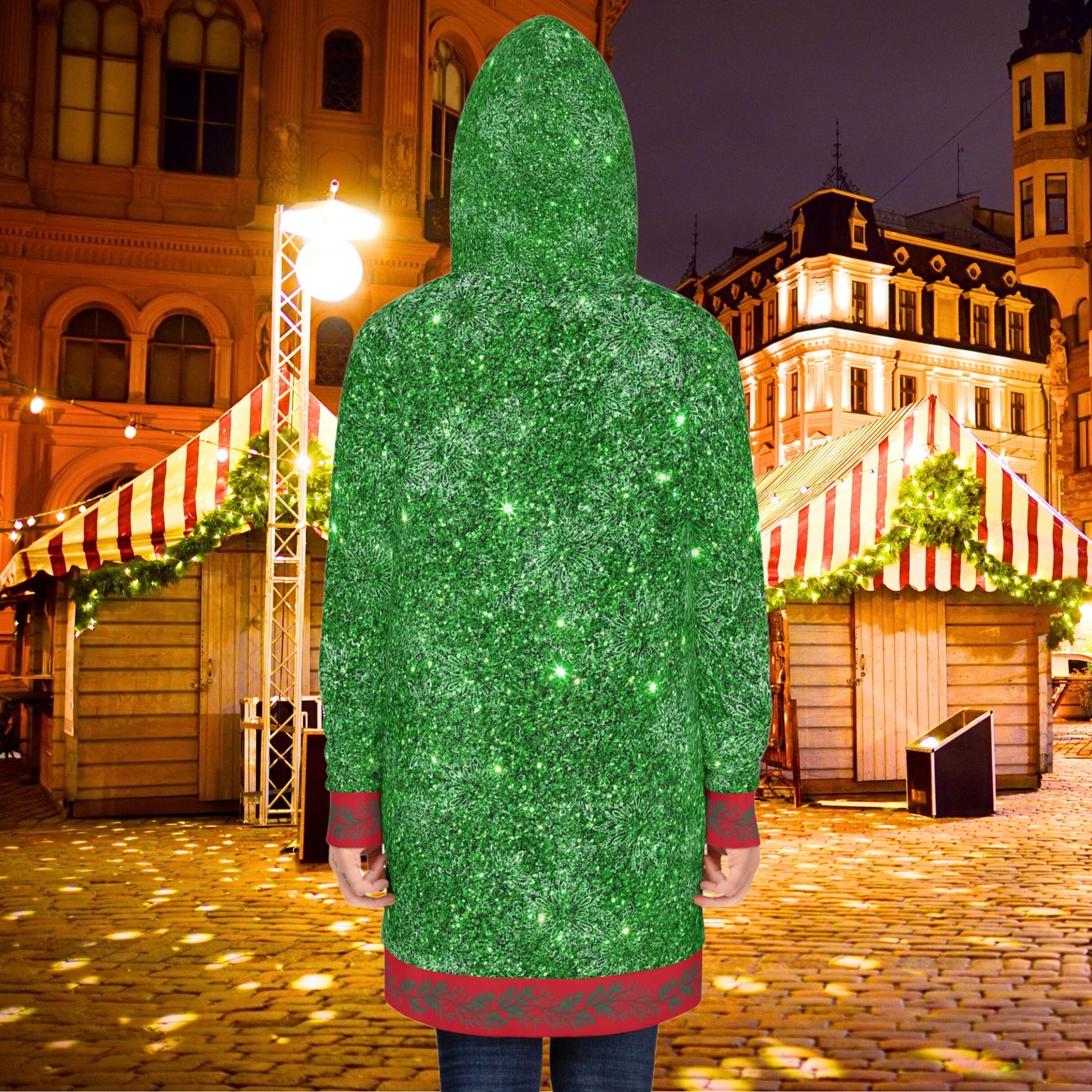 Two Cute Gnomes Green Sparkle Hoodie Dress