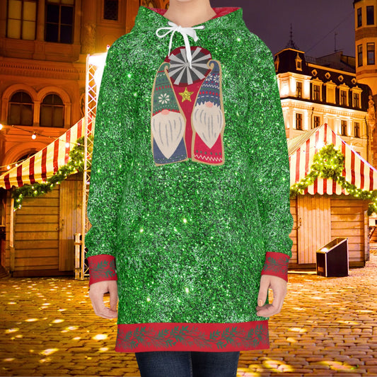 Two Cute Gnomes Green Sparkle Hoodie Dress