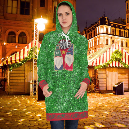 Two Cute Gnomes Green Sparkle Hoodie Dress