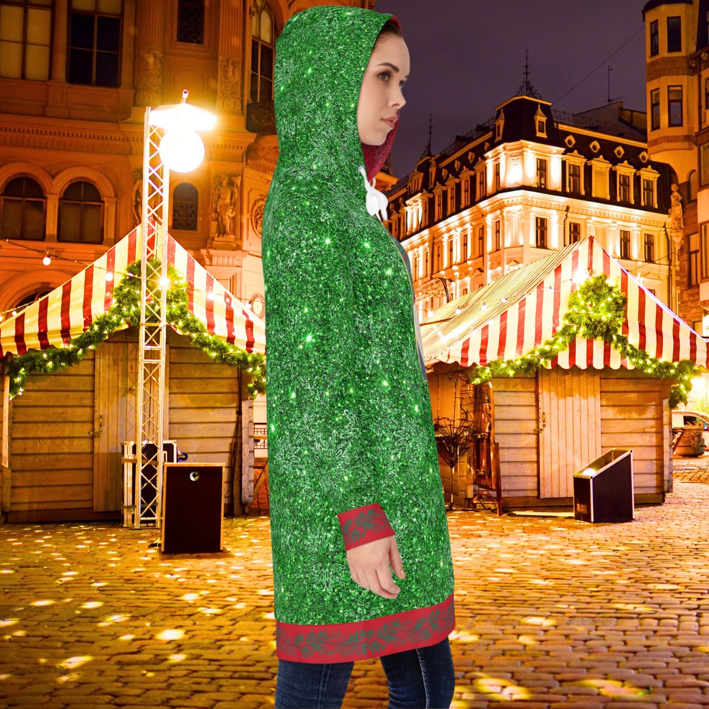 Two Cute Gnomes Green Sparkle Hoodie Dress