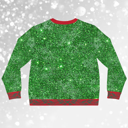 Two Cute Gnomes Under A Snowflake Green Sparkle Ugly Christmas Sweatshirt