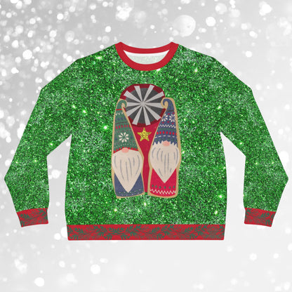 Two Cute Gnomes Under A Snowflake Green Sparkle Ugly Christmas Sweatshirt