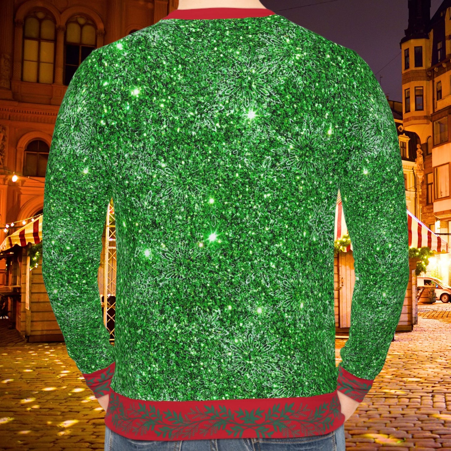 Two Cute Gnomes Under A Snowflake Green Sparkle Ugly Christmas Sweatshirt